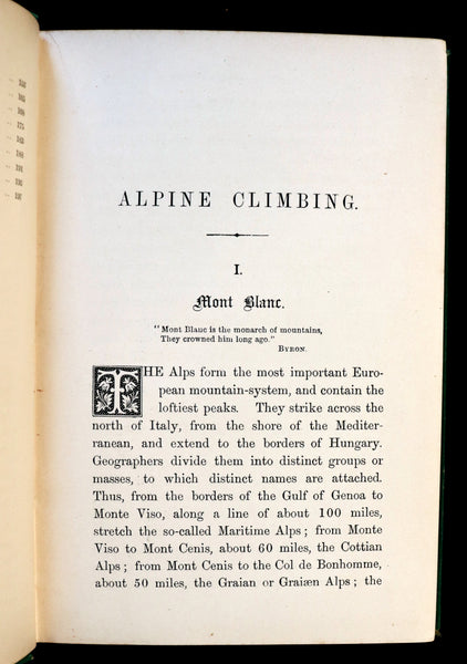 1881 Scarce Victorian Book - Alpine Climbing - Narratives of Recent Ascents of Summits of the Alps. Copy of British mountaineer Frederick Gardiner.