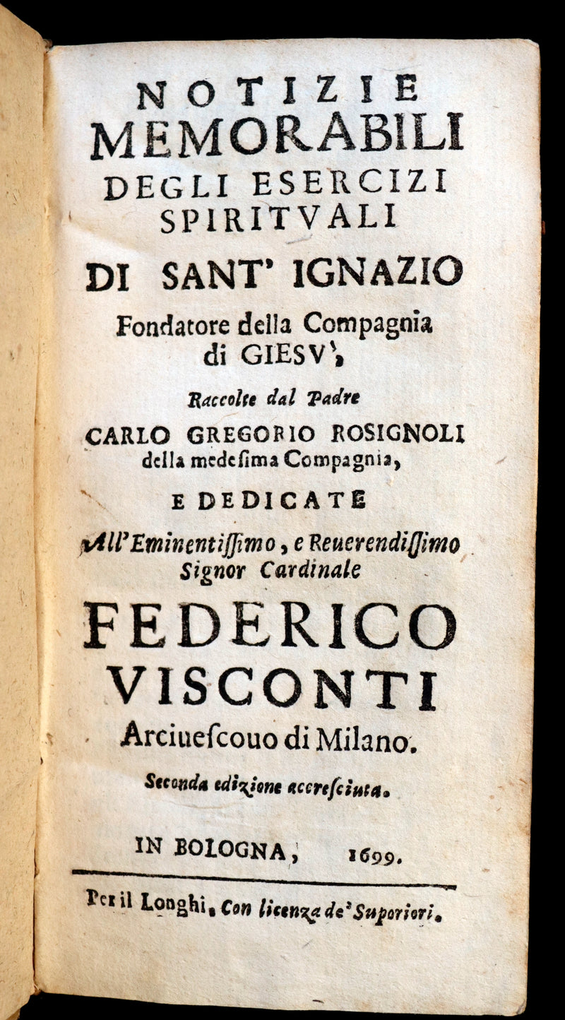 1699 Rare Italian Vellum Book - The Spiritual Exercises of St. Ignatius founder of the Society of Jesus (Jesuits).