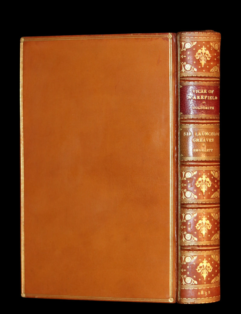 1832 Rare books bound in one by Morrell - Sir Launcelot Greaves & The Vicar of Wakefield illustrated by Cruikshank. 1stED.