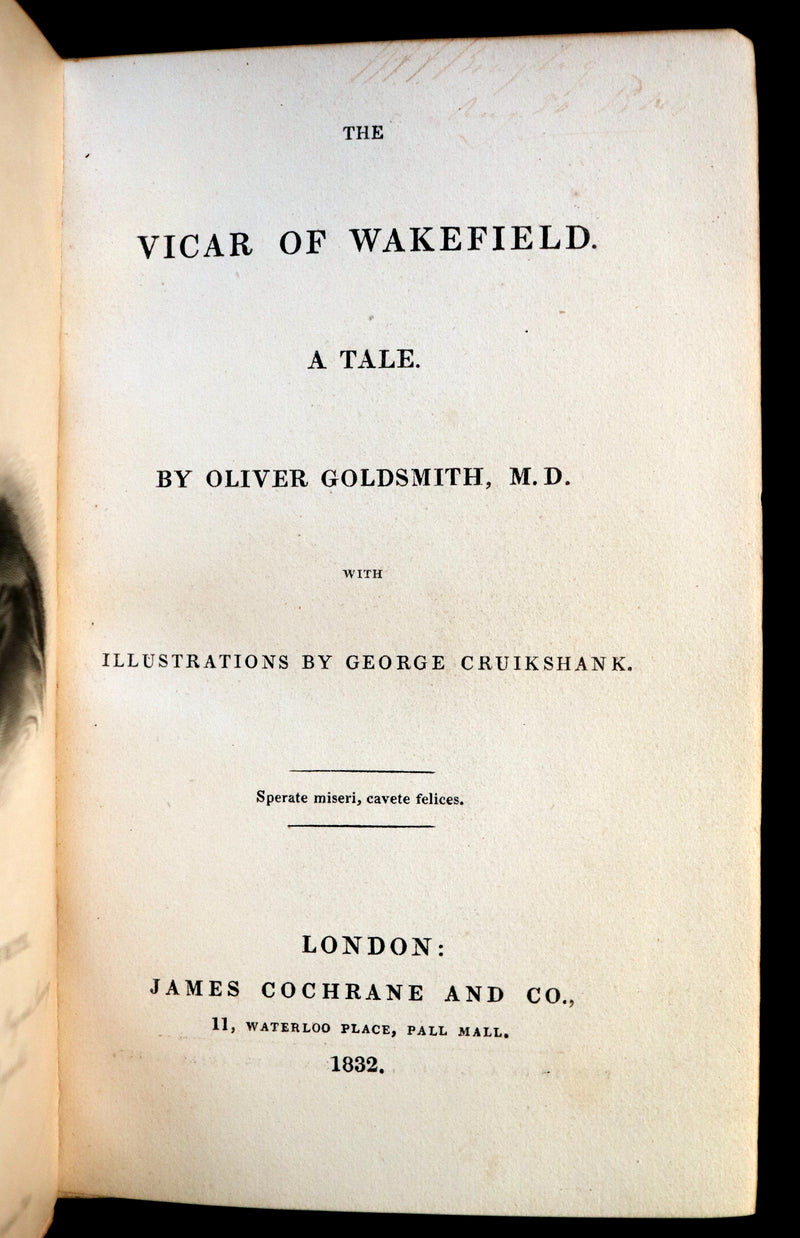 1832 Rare books bound in one by Morrell - Sir Launcelot Greaves & The Vicar of Wakefield illustrated by Cruikshank. 1stED.