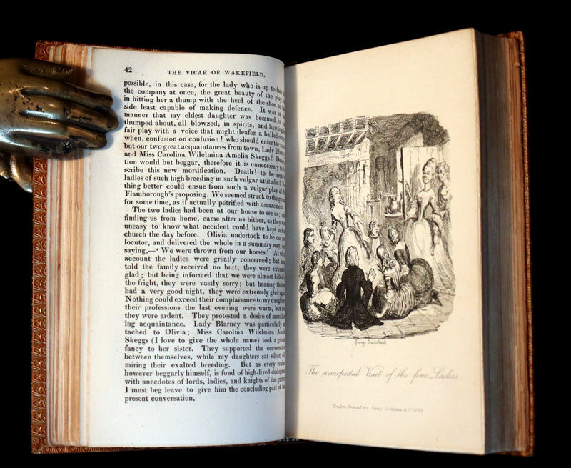 1832 Rare books bound in one by Morrell - Sir Launcelot Greaves & The Vicar of Wakefield illustrated by Cruikshank. 1stED.