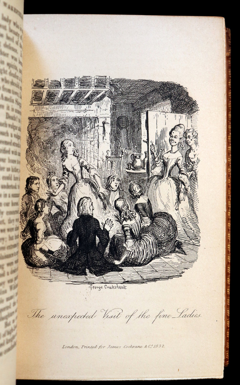 1832 Rare books bound in one by Morrell - Sir Launcelot Greaves & The Vicar of Wakefield illustrated by Cruikshank. 1stED.