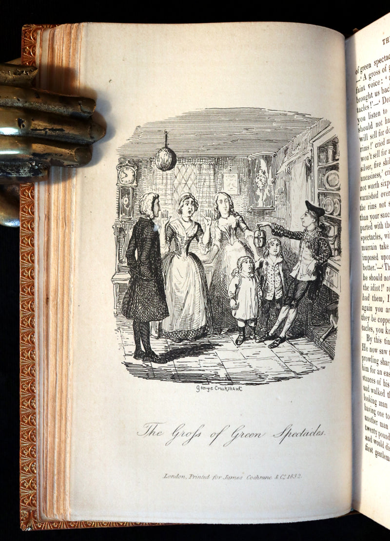 1832 Rare books bound in one by Morrell - Sir Launcelot Greaves & The Vicar of Wakefield illustrated by Cruikshank. 1stED.