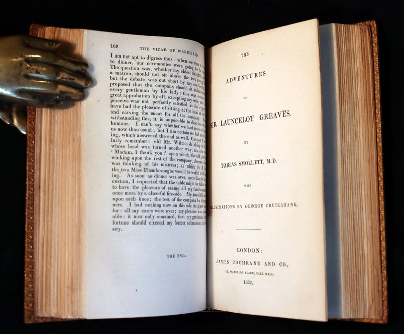 1832 Rare books bound in one by Morrell - Sir Launcelot Greaves & The Vicar of Wakefield illustrated by Cruikshank. 1stED.