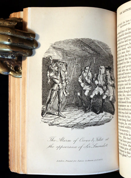 1832 Rare books bound in one by Morrell - Sir Launcelot Greaves & The Vicar of Wakefield illustrated by Cruikshank. 1stED.