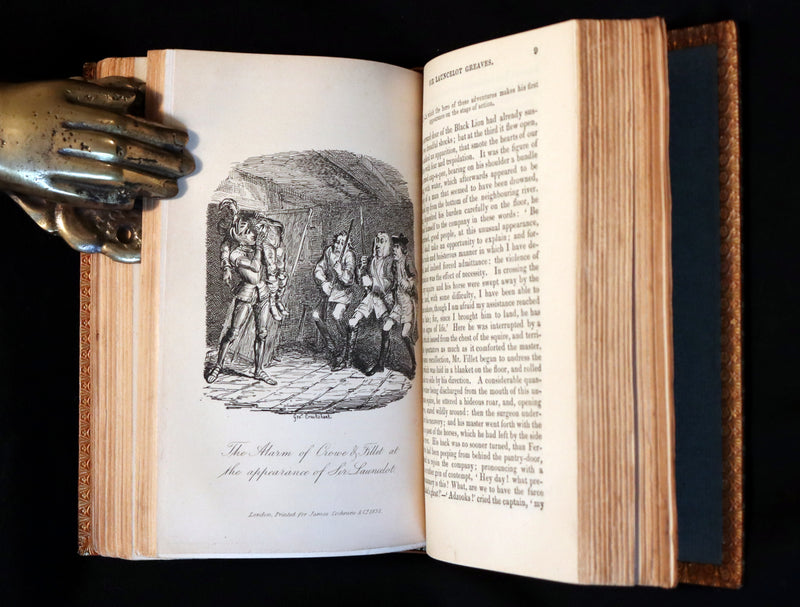 1832 Rare books bound in one by Morrell - Sir Launcelot Greaves & The Vicar of Wakefield illustrated by Cruikshank. 1stED.