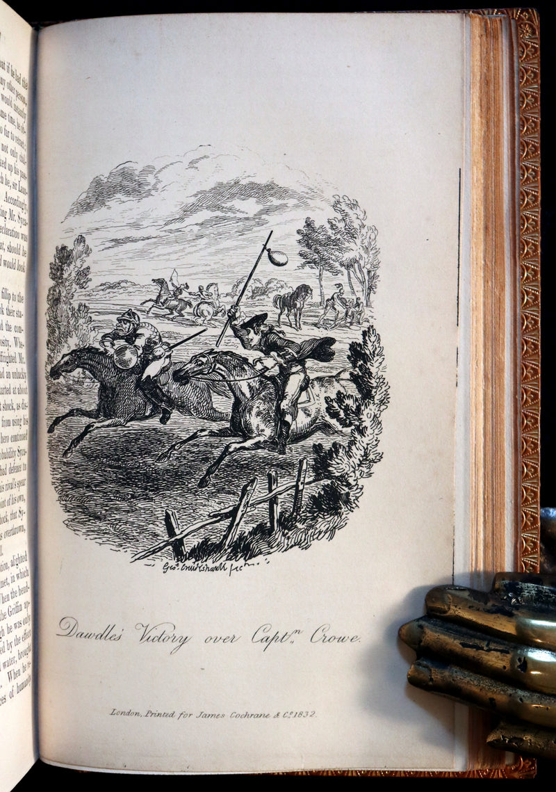 1832 Rare books bound in one by Morrell - Sir Launcelot Greaves & The Vicar of Wakefield illustrated by Cruikshank. 1stED.