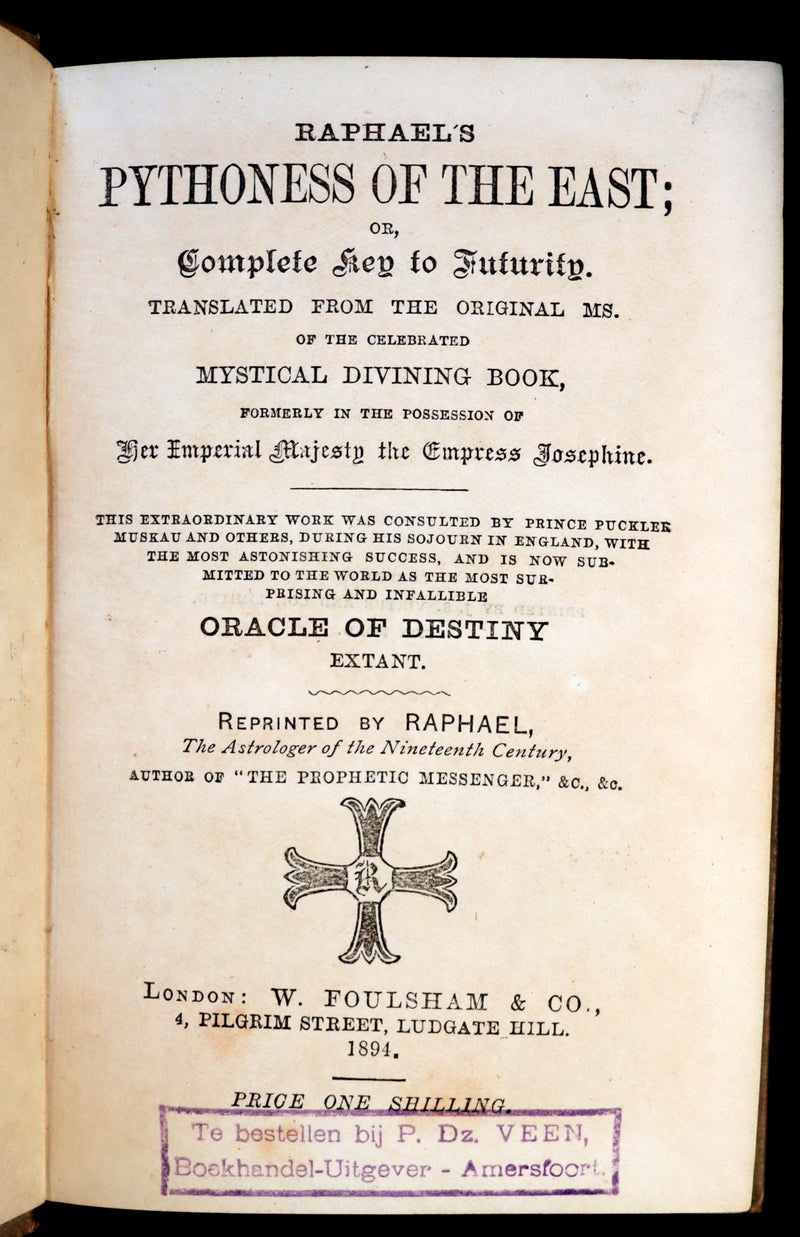 1894 Rare Fortune-Telling Book - Raphael's Pythoness of the East, or, Complete Key To Futurity.