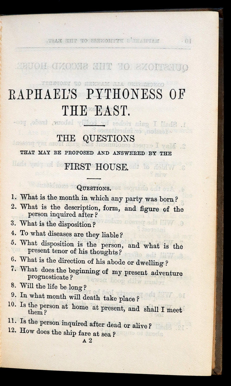 1894 Rare Fortune-Telling Book - Raphael's Pythoness of the East, or, Complete Key To Futurity.