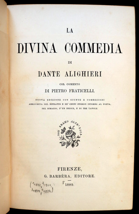 1889 Rare Italian Book - La Divina Commedia di DANTE ALIGHIERI - Divine Comedy.