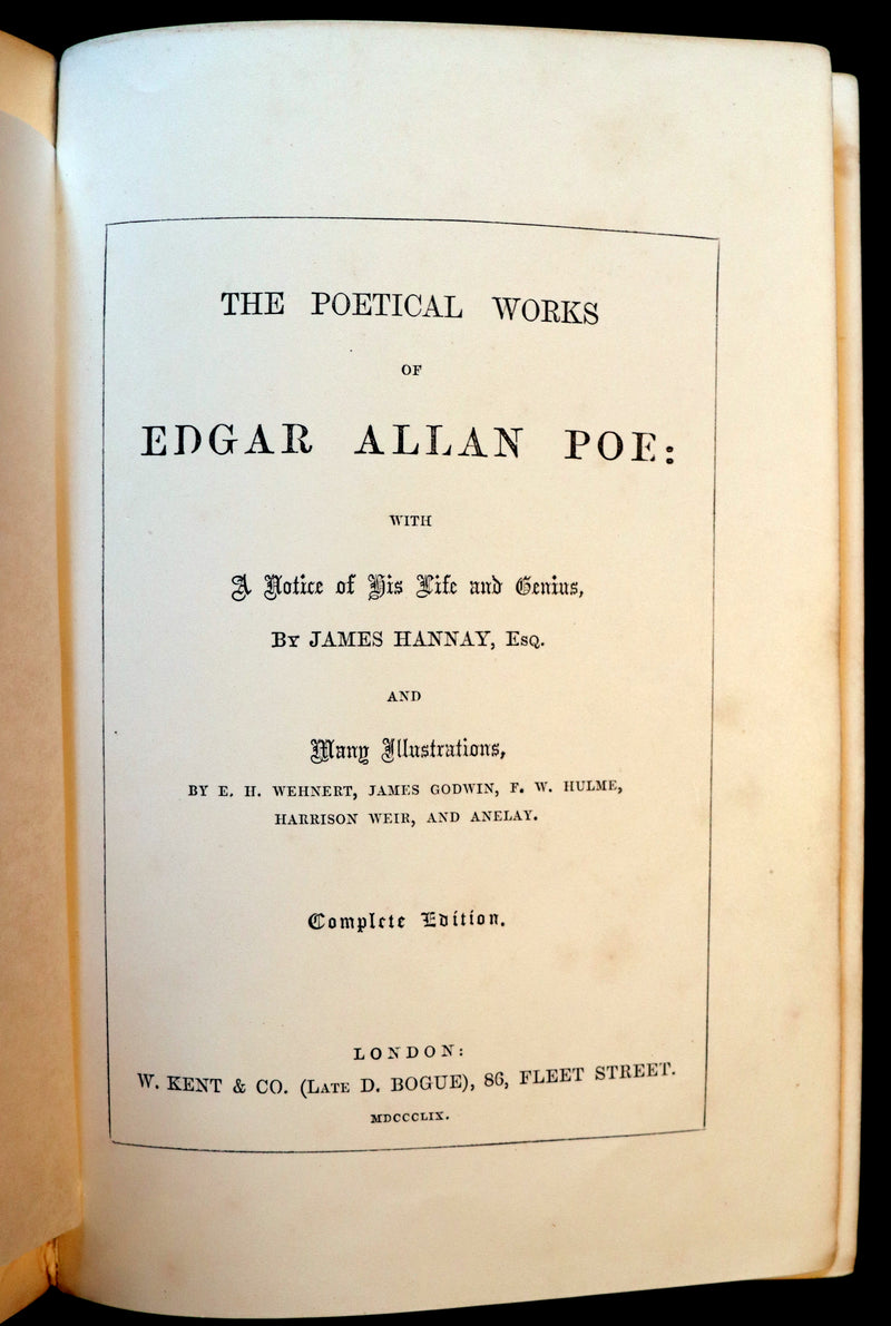 1859 Rare Illustrated Book - The Poetical Works of EDGAR ALLAN POE with A Notice of his Life.