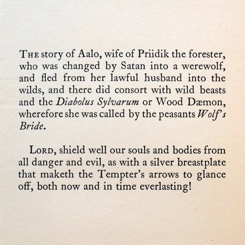 1930 Rare First Edition on Werewolves - (Sudenmorsian ) THE WOLF'S BRIDE: A TALE FROM ESTONIA by Aino Kallas.