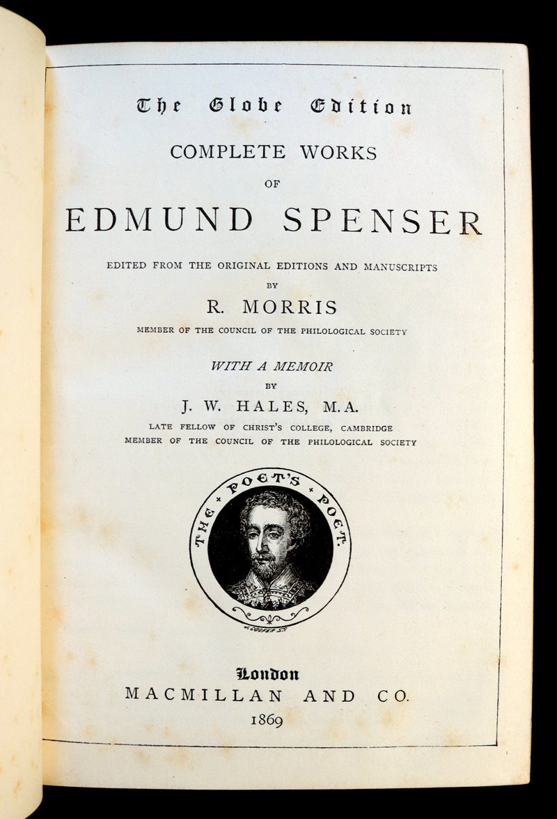 1869 Rare Book in a beautiful BINDING ~ The FAERIE QUEENE & The Complete Works of Edmund SPENSER.