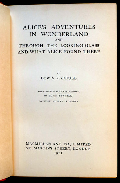 1911 Scarce First COLOR illustrated Edition - Alice's Adventures in Wonderland & Through the Looking-Glass.