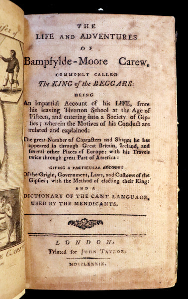 1789 Scarce Book - Life And Adventures Of Bampfylde-Moore Carew, Gypsies, America, Cant Language.