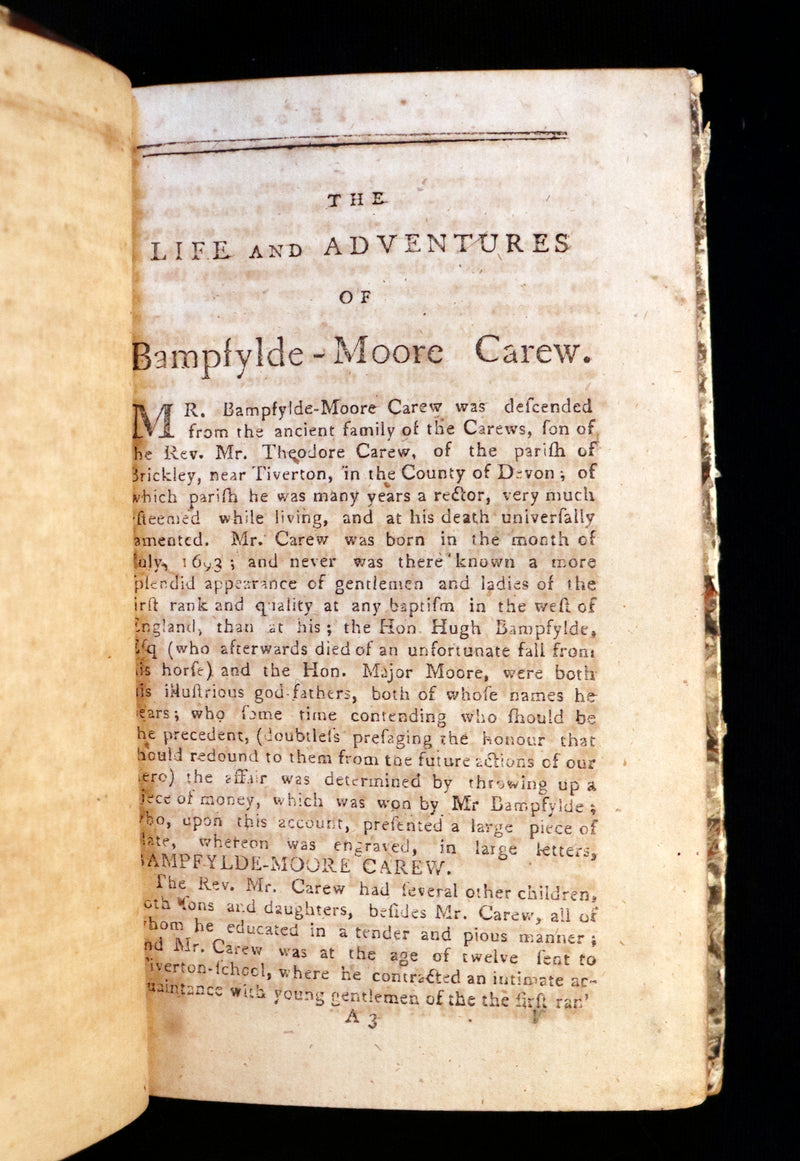 1789 Scarce Book - Life And Adventures Of Bampfylde-Moore Carew, Gypsies, America, Cant Language.