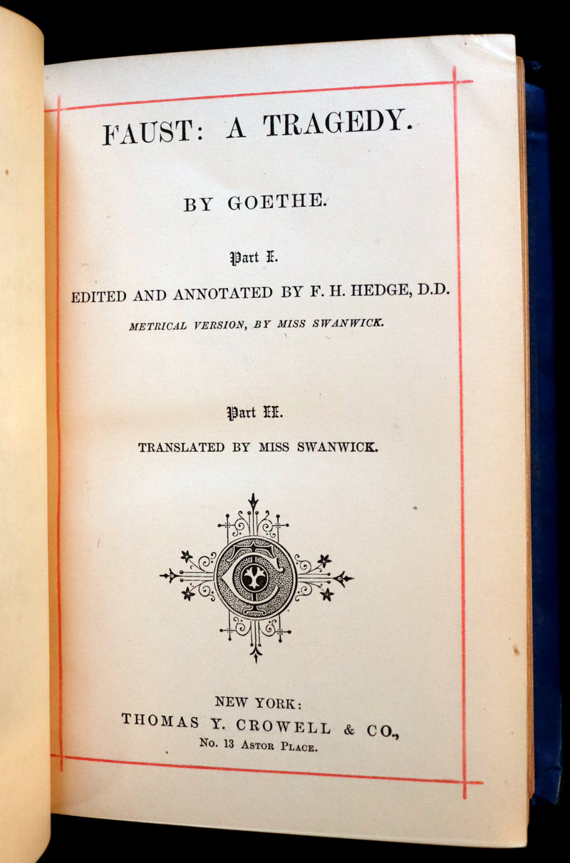 1890 Rare Victorian Book - FAUST A Tragedy in two parts by Goethe. Illustrated.