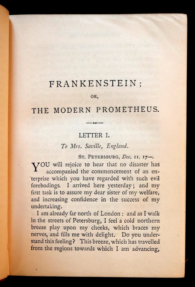 1888 Rare Victorian Book - FRANKENSTEIN or The Modern Prometheus by Mary Shelley.