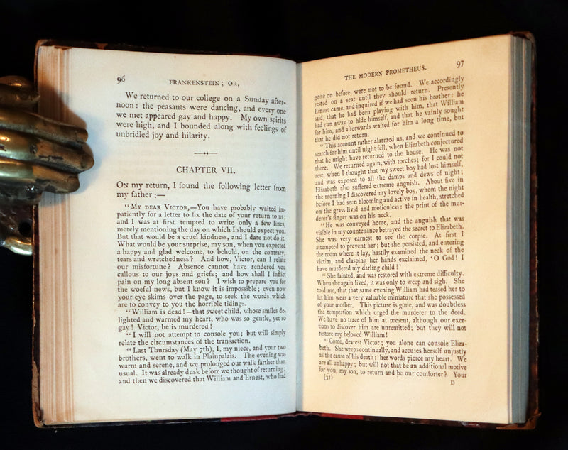 1888 Rare Victorian Book - FRANKENSTEIN or The Modern Prometheus by Mary Shelley.