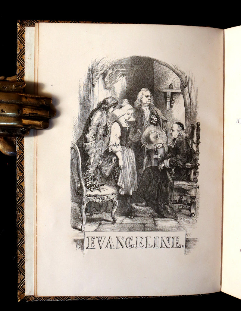 1856 Rare Victorian Book - EVANGELINE - A tale of Acadie by Henry Wadsworth Longfellow. Illustrated.
