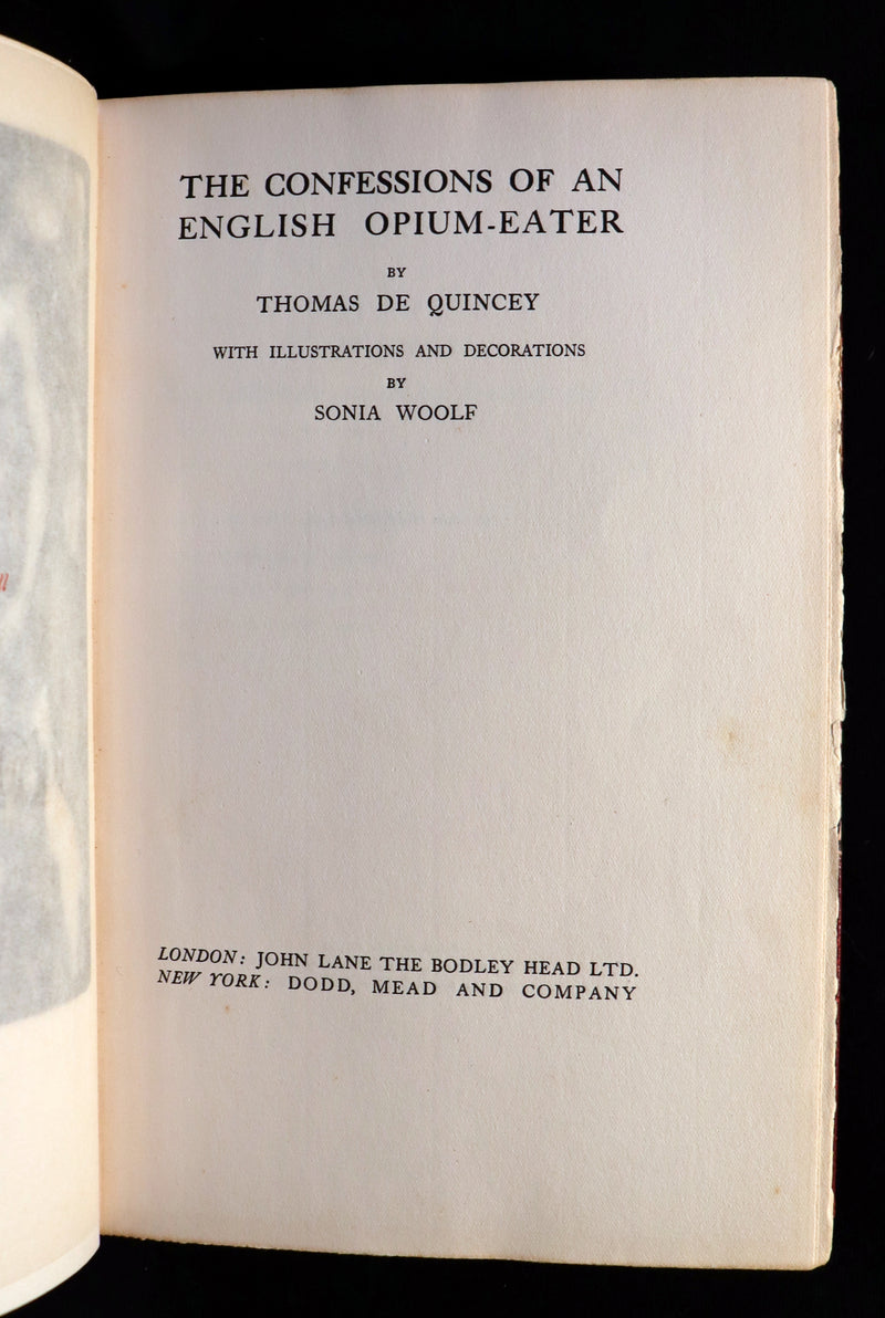 1930 Rare Book - Confessions of an English Opium-Eater by De Quincey. First Illustrated Edition by Sonia Woolf.
