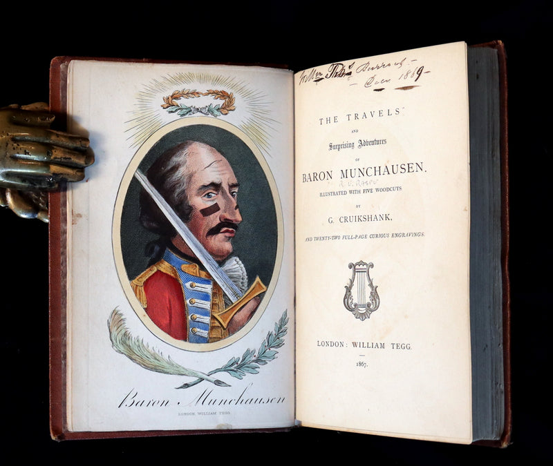 1867 Rare First Edition - The Travels and Surprising Adventures of Baron MUNCHAUSEN. Illustrated by Cruikshank.