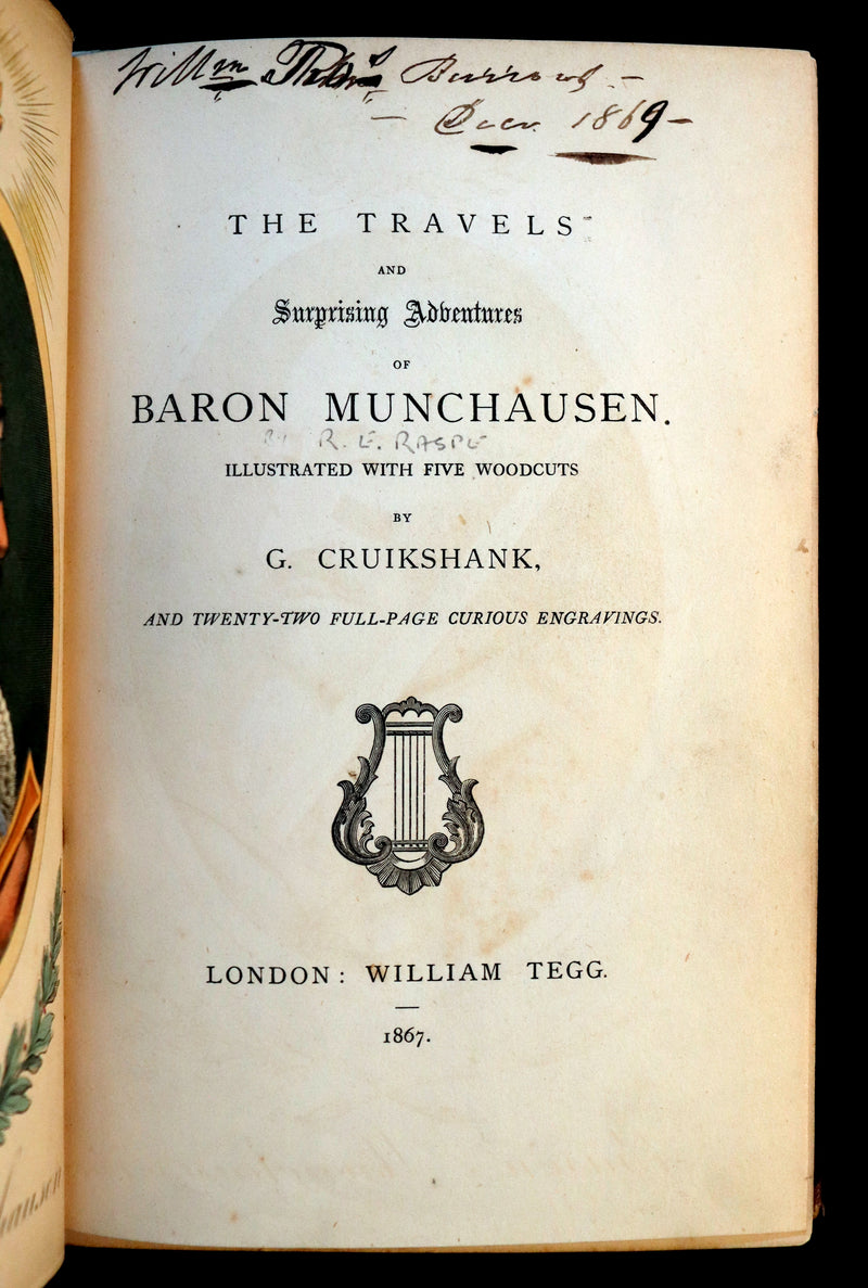 1867 Rare First Edition - The Travels and Surprising Adventures of Baron MUNCHAUSEN. Illustrated by Cruikshank.