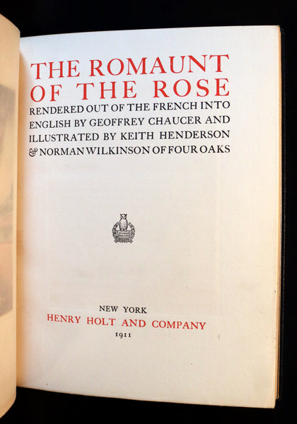 1911 First Illustrated Edition bound by Booklover's Shop - The Romaunt of the Rose by Chaucer. Medieval Poem.