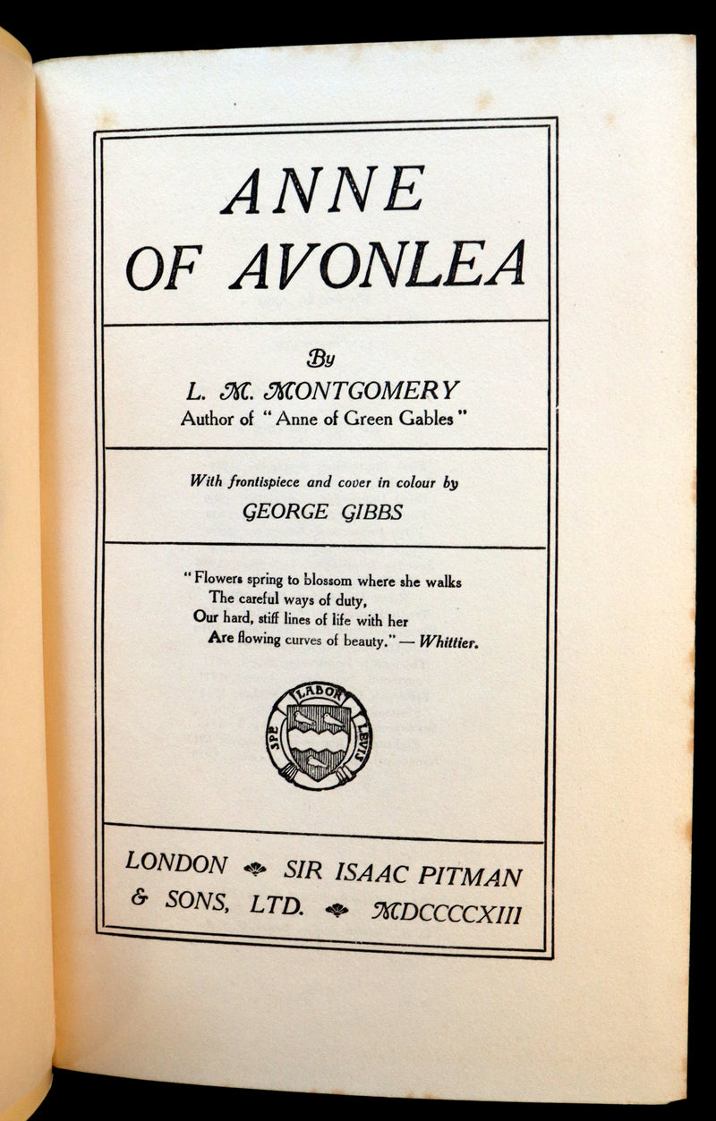 1913 Rare Early Edition - ANNE of AVONLEA by Lucy Maud Montgomery.