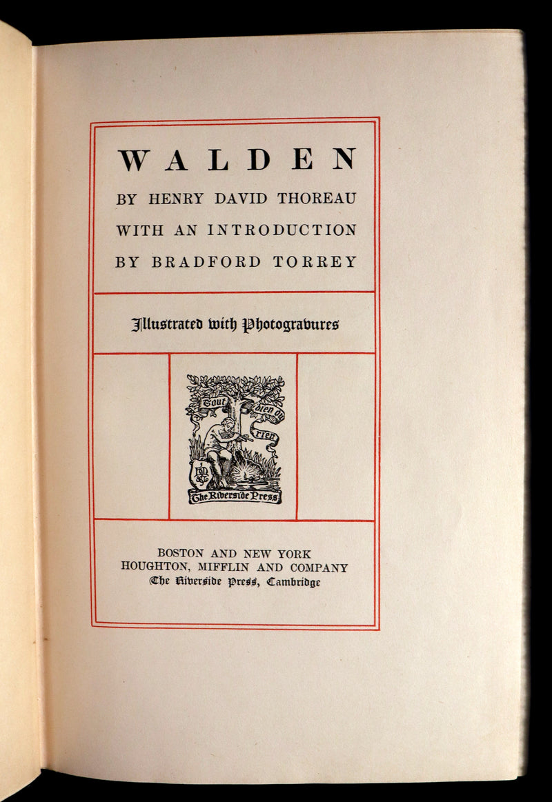 1902 Scarce Edition - WALDEN or, Life in the Woods by Henry David Thoreau with 28 Illustrations.
