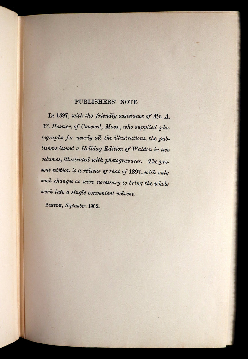 1902 Scarce Edition - WALDEN or, Life in the Woods by Henry David Thoreau with 28 Illustrations.