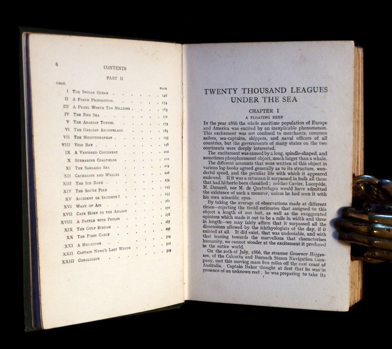 1905 Rare Book - Twenty Thousand Leagues Under the Sea by Jules Verne. Green variant.