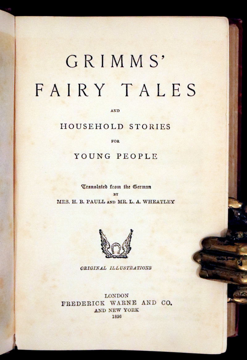 1896 Scarce Victorian Book - The Brothers Grimm's FAIRY TALES and Household Stories, illustrated.