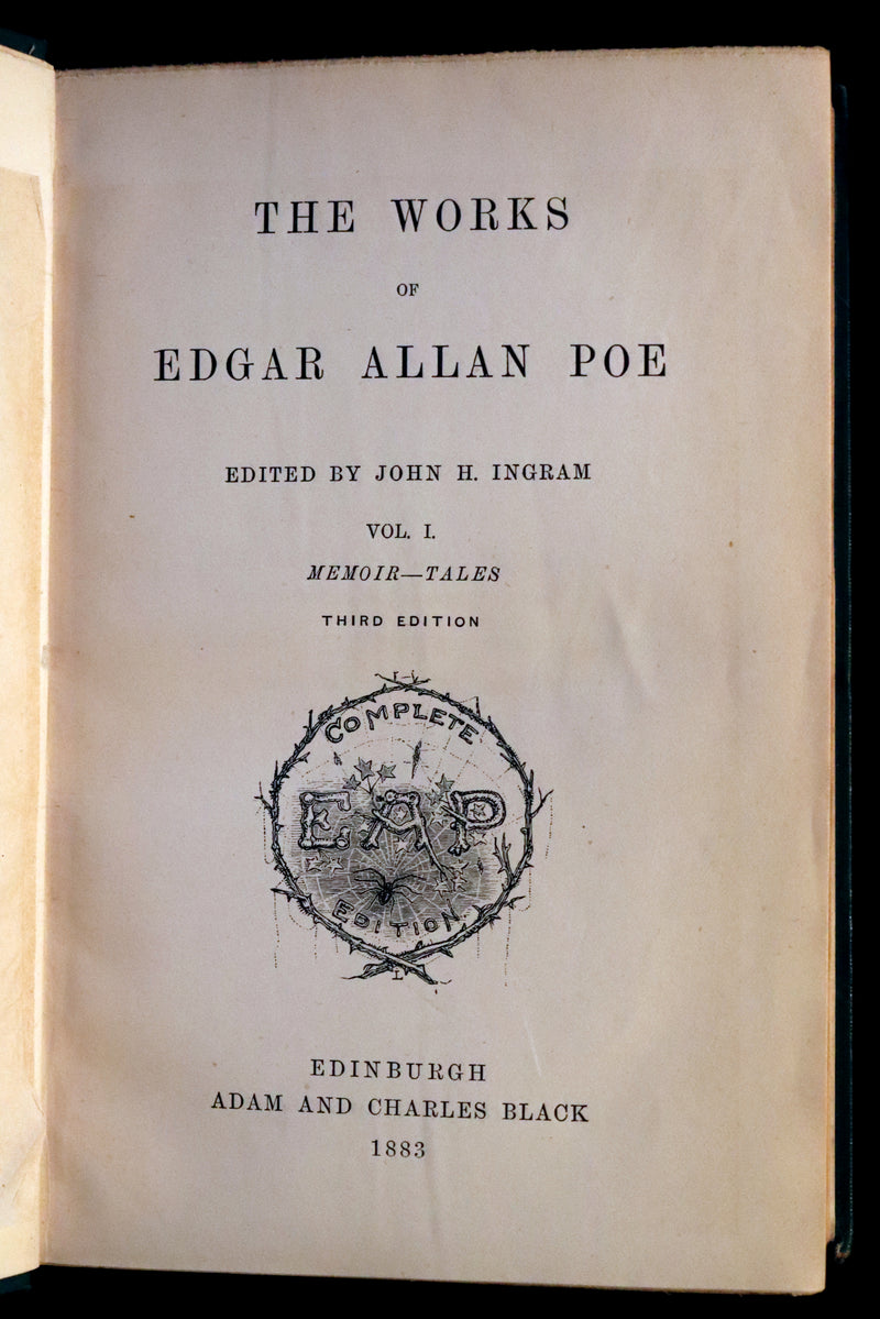 1883 Rare Book Set - The Works of Edgar Allan Poe (including Poems, Tales of Mystery and Imagination, Other).