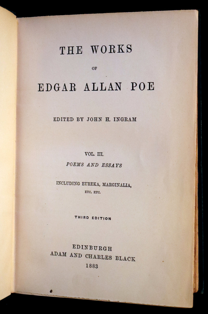 1883 Rare Book Set - The Works of Edgar Allan Poe (including Poems, Tales of Mystery and Imagination, Other).
