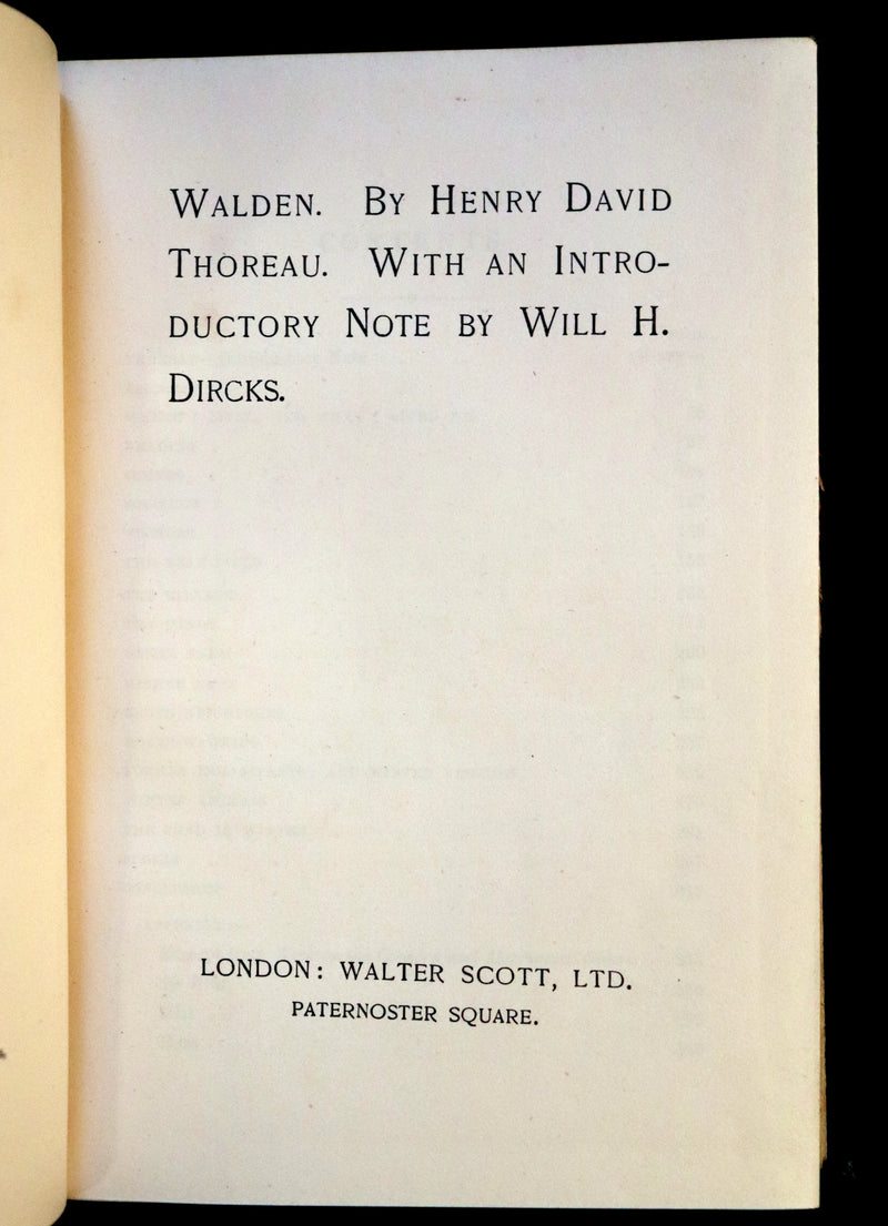 1886 Rare Victorian Book - WALDEN by Henry David THOREAU. Introductory Note by Will H. Dircks.