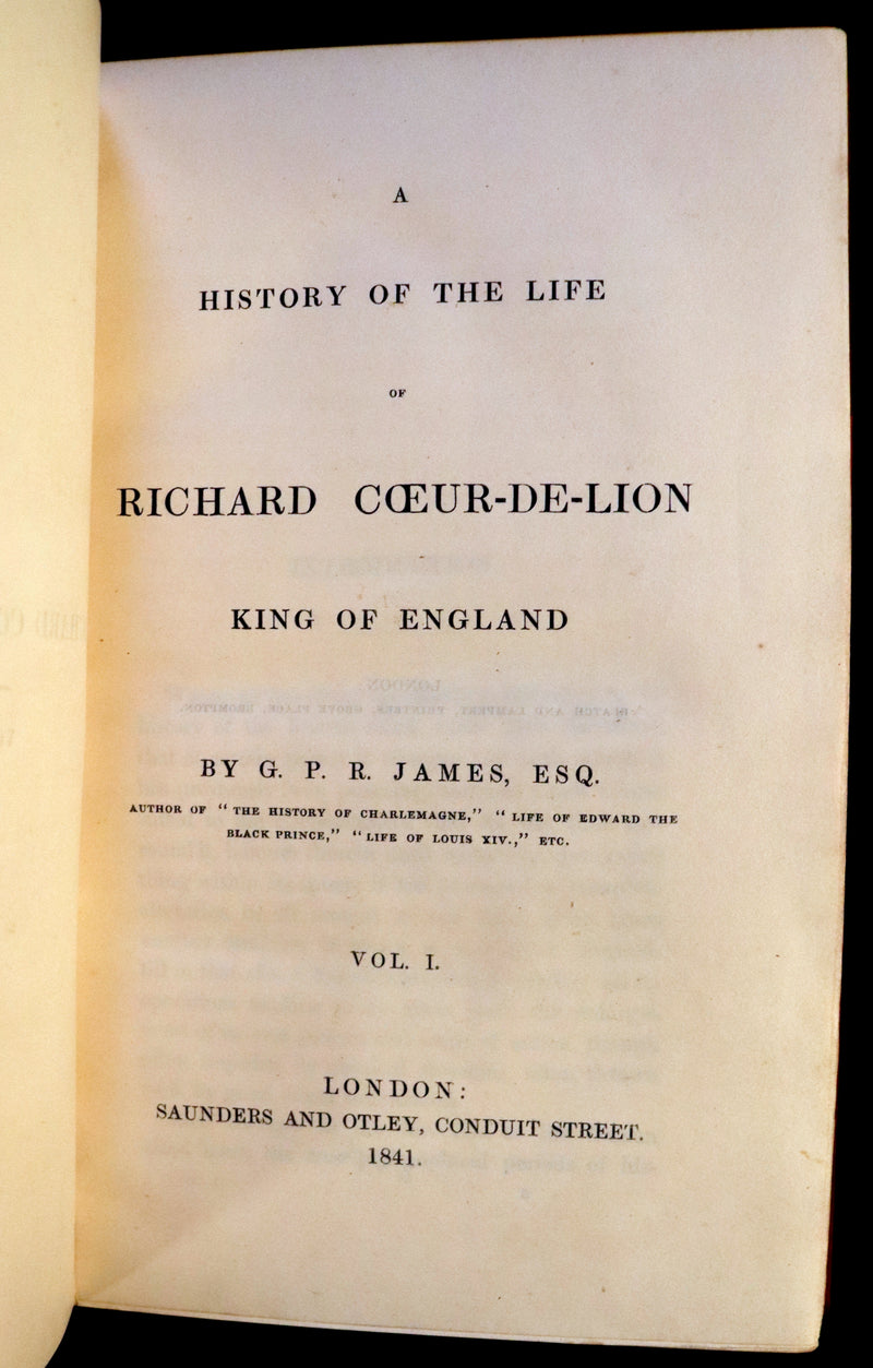 1841 Rare book set bound by Morrell ~ A History of the Life of RICHARD COEUR-DE-LION King of England.