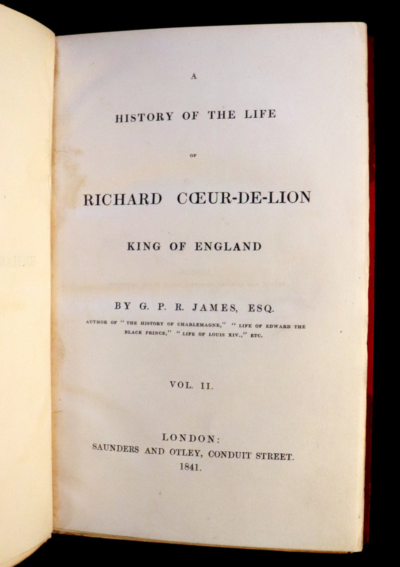 1841 Rare book set bound by Morrell ~ A History of the Life of RICHARD COEUR-DE-LION King of England.
