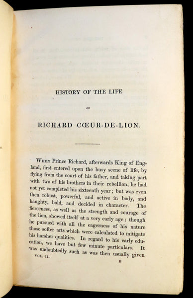 1841 Rare book set bound by Morrell ~ A History of the Life of RICHARD COEUR-DE-LION King of England.