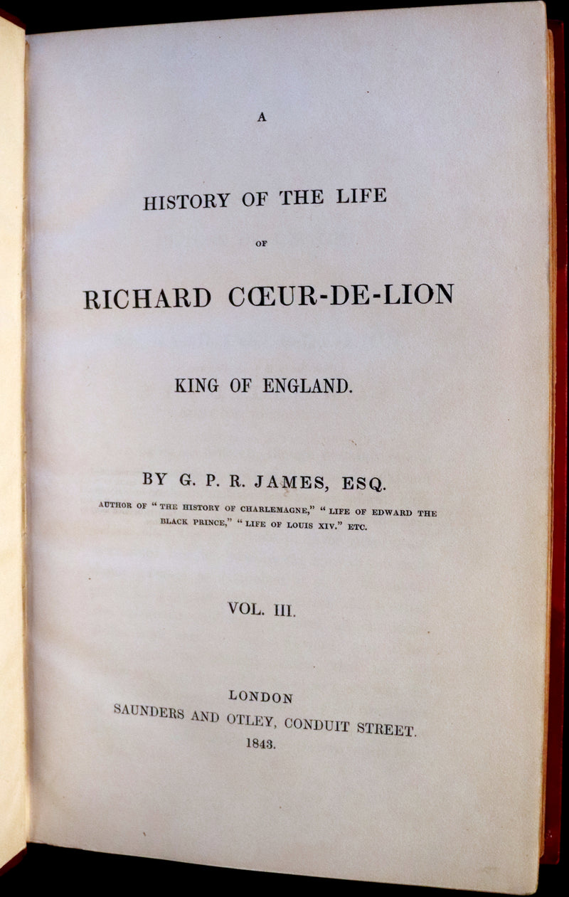 1841 Rare book set bound by Morrell ~ A History of the Life of RICHARD COEUR-DE-LION King of England.