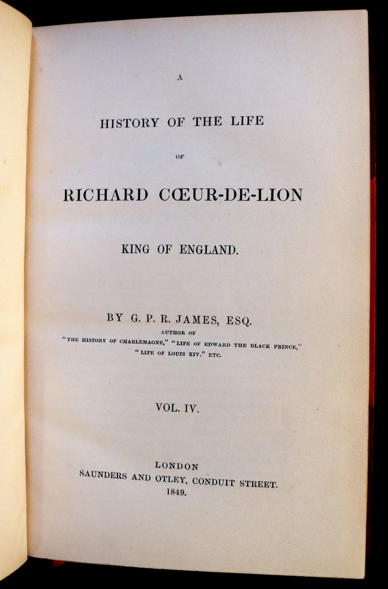 1841 Rare book set bound by Morrell ~ A History of the Life of RICHARD COEUR-DE-LION King of England.