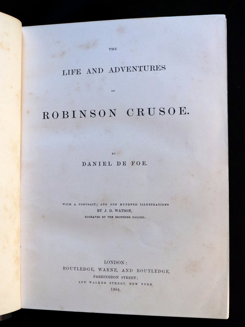 1864 Rare Book in a Beautiful Binding - THE LIFE and ADVENTURES OF ROBINSON CRUSOE.