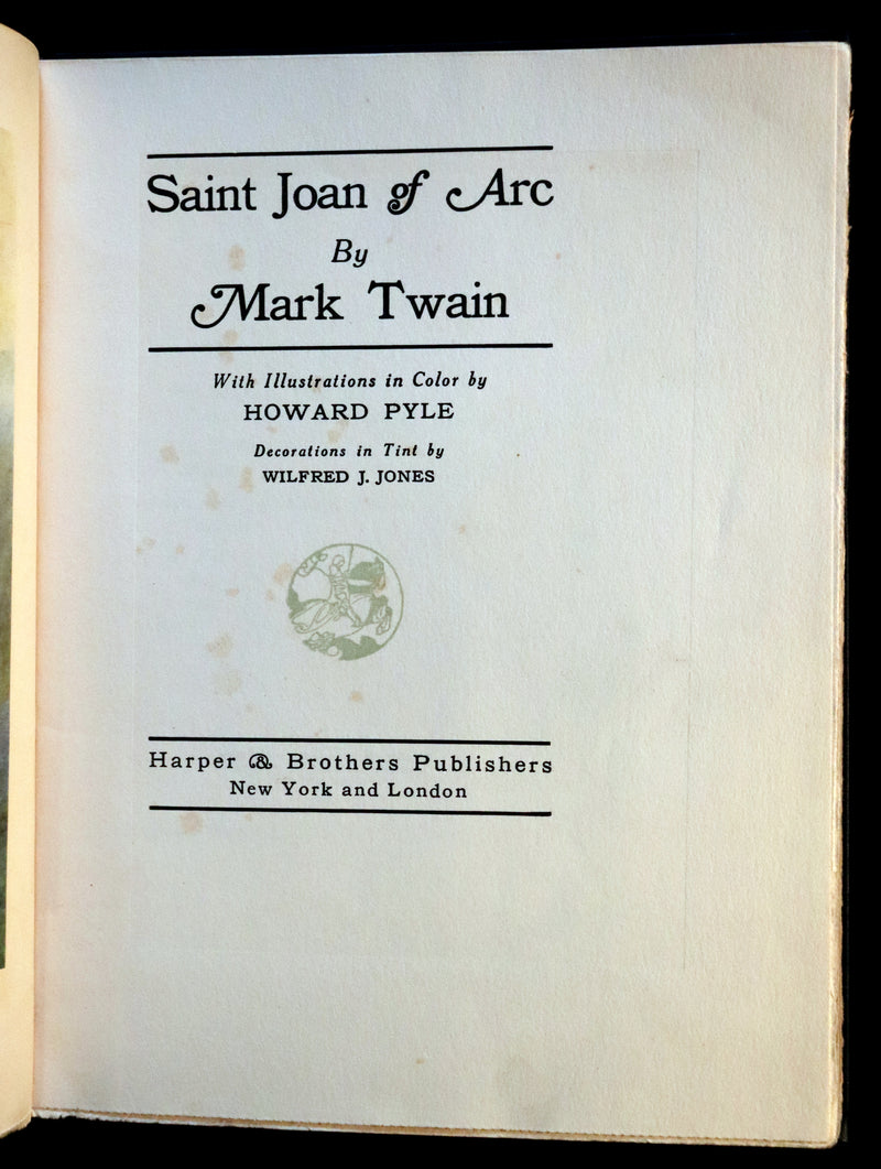 1919 Rare First Edition - Mark Twain Saint Joan of Arc illustrated by Howard Pyle.