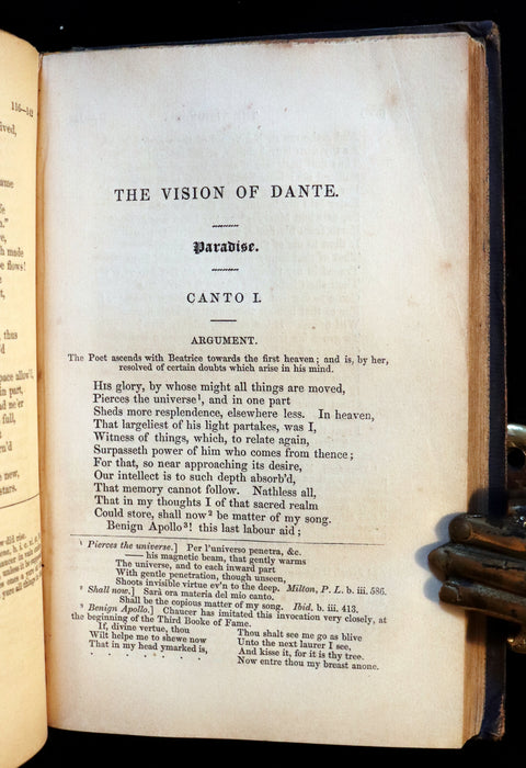 1860 Rare Book - The VISION, or HELL, PURGATORY, and PARADISE of Dante Alighieri.