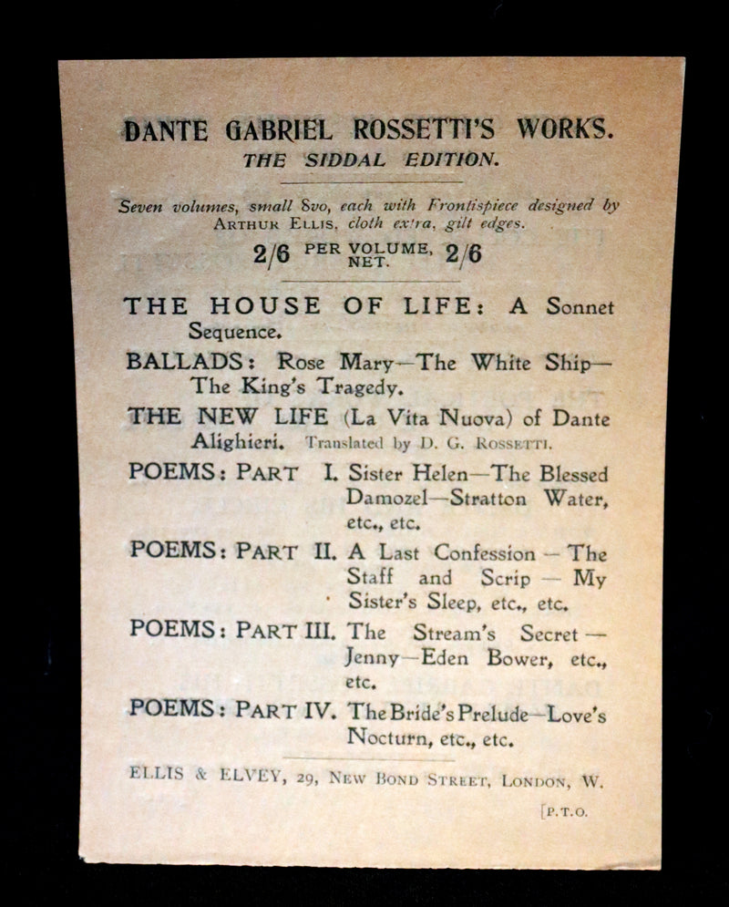 1899 Scarce Pre-Raphaelite Book set - Works of Dante Gabriel Rossetti - Siddal Edition with Bookcase.
