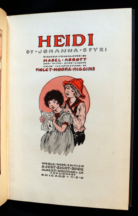 1924 Rare Book - HEIDI by Johanna Spyri. First Edition illustrated by Violet Moore Higgins.