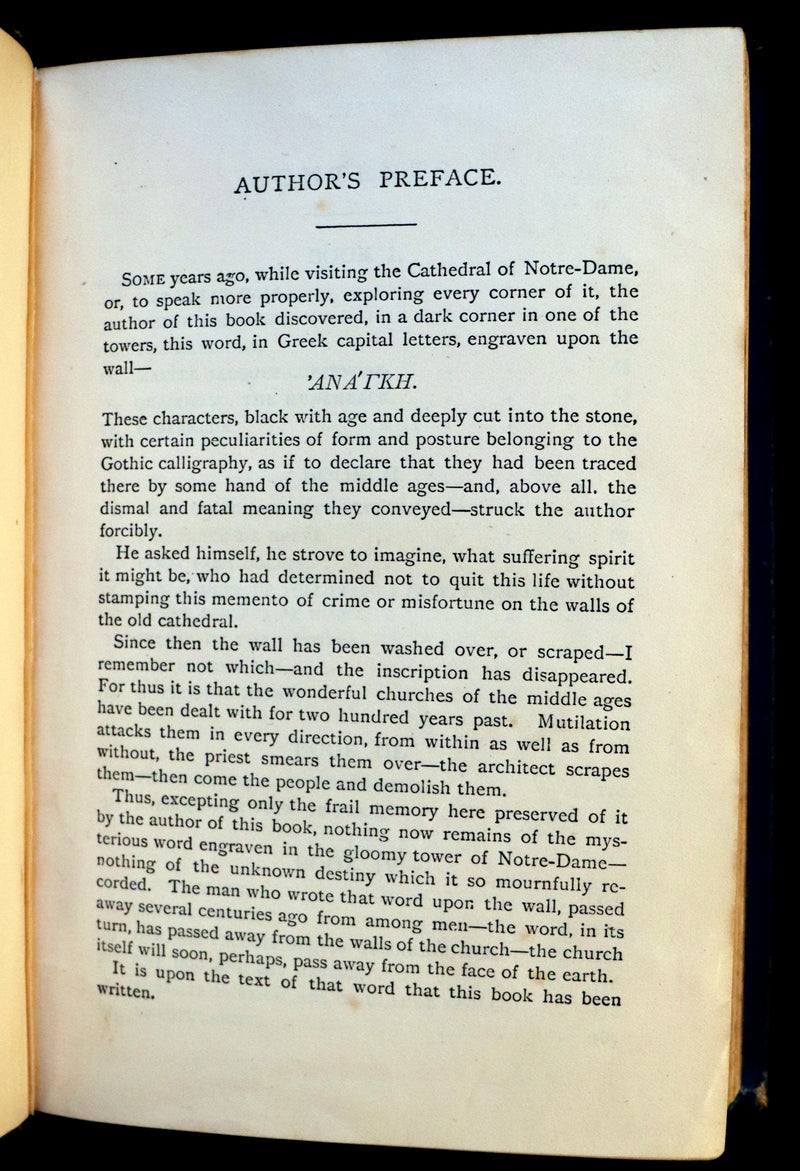 1890 Rare Victorian Gothic Book - Notre-Dame or The Bellringer of Paris by Victor Hugo.