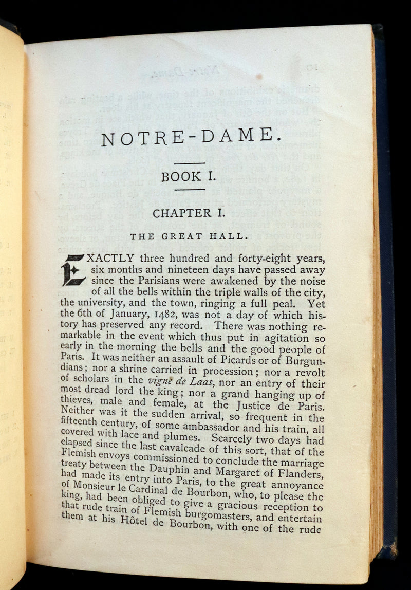 1890 Rare Victorian Gothic Book - Notre-Dame or The Bellringer of Paris by Victor Hugo.