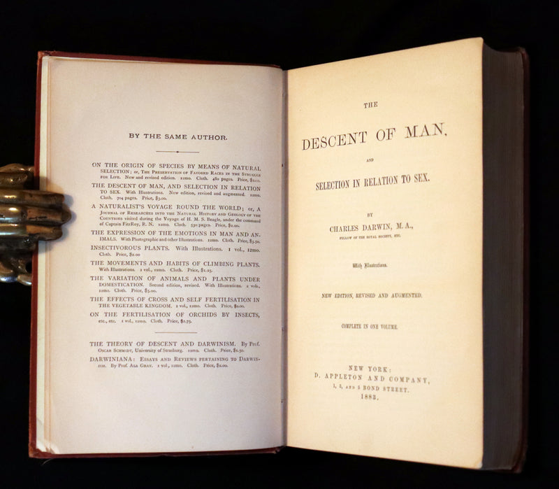 1883 Rare Book - CHARLES DARWIN - The DESCENT OF MAN and Selection in Relation to Sex.