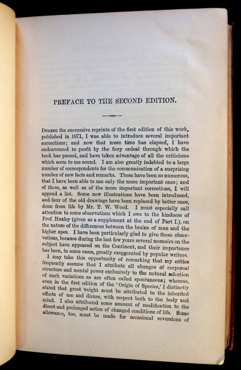 1883 Rare Book - CHARLES DARWIN - The DESCENT OF MAN and Selection in Relation to Sex.